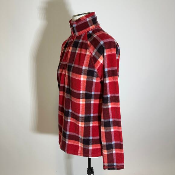 Eddie Bauer Red Plaid Half Zip Sweater Fleece Pullover Womens Size Small Winter - Picture 4 of 9